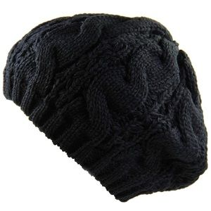 Black Cable-Knit Beret